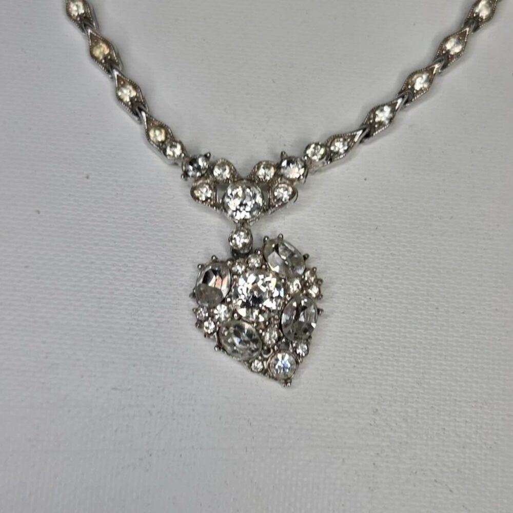 Bogoff Vintage Sparkling Clear Crystal Rhinestone Heart Pendant Necklace
